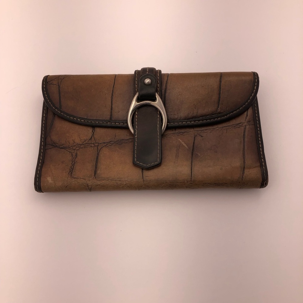 Dooney & Bourke Vintage Brown Leather Continental Wallet with Silver Buckle